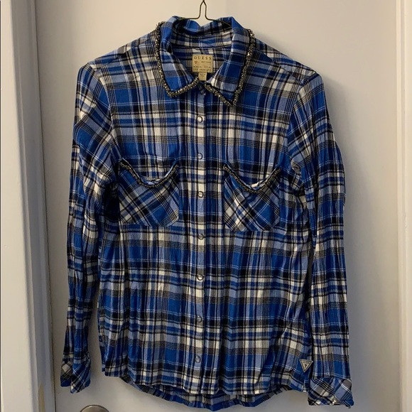 Guess checkered (blue, black & white) blouse - Picture 1 of 7